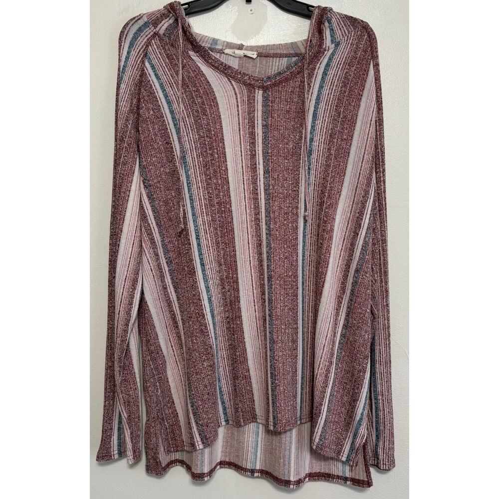 Above & Beyond Hooded Striped Long Sleeve High-Low Cut Top  Size 3X